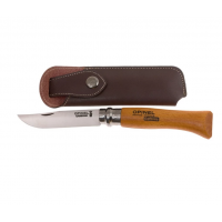 Нож OPINEL №8, углеродистая сталь, рукоять из дерева бука, с чехлом, в деревянной коробке 